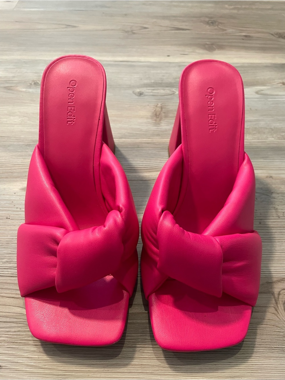 OpenEdit Bold Pink Knot Slide Heels